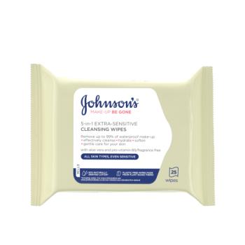 JOHNSON'S Make-Up Be Gone 5-in-1 Extra-Sensitive Wipes, 25 Wipes