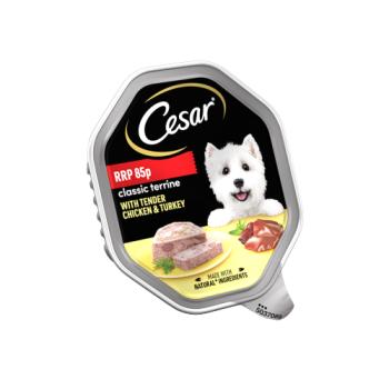 Cesar Classics Terrine Dog Food Tray Chicken & Turkey in Loaf 150g PMP 85p