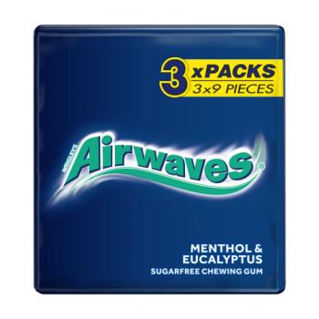 AIRWAVES Menthol & Eucalyptus flavour Sugar Free Chewing Gum Multipack 3 x 9 Pieces