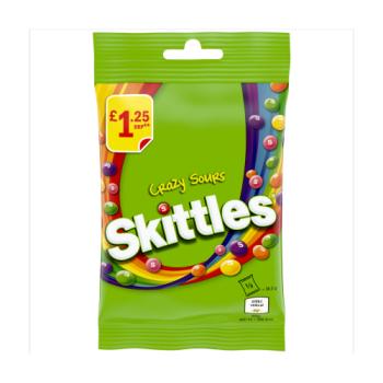 Skittles Vegan Chewy Crazy Sour Sweets Fruit Flavoured Treat Bag £1.25 PMP 109g

