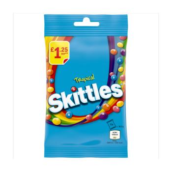 Skittles Vegan Chewy Sweets Tropical Fruit Flavoured Treat Bag £1.25 PMP 109g