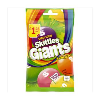 Skittles Giants Vegan Chewy Sour Sweets Fruit Flavoured Treat Bag £1.25 PMP 109g