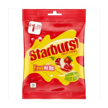 Starburst Fave Reds Vegan Chewy Sweets Fruit Flavoured Treat Bag £1.25 PMP 127g


