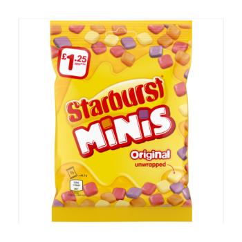 Starburst Minis Vegan Chewy Sweets Fruit Flavoured Treat Bag £1.25 PMP 125g