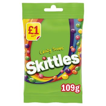 Skittles Vegan Chewy Crazy Sour Sweets Fruit Flavoured Treat Bag £1 PMP 109g

