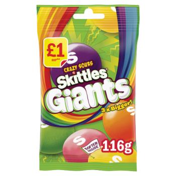 Skittles Giants Vegan Chewy Sour Sweets Fruit Flavoured Treat Bag £1 PMP 109g

