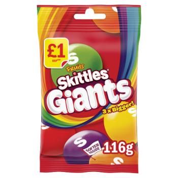 Skittles Giants Vegan Chewy Sweets Fruit Flavoured Treat Bag £1 PMP 116g

