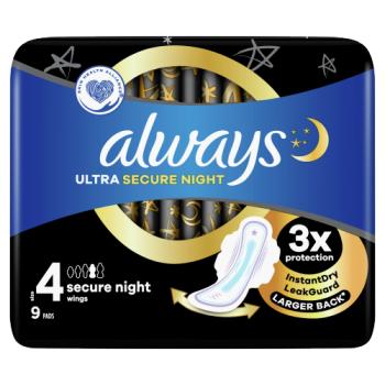 Always Ultra Sanitary Towels Secure Night (size 4) Wings 9 Pads