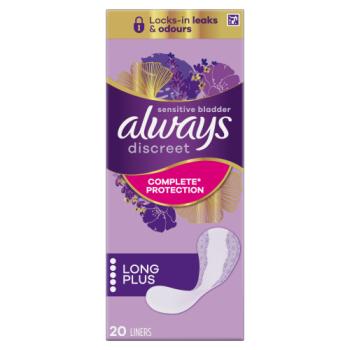 Always Discreet Incontinence Liners Long Plus 20 Panty Liners For Sensitive Bladder