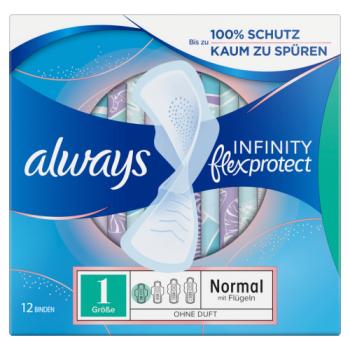Always FlexProtect Sanitary Towels Normal (Size 1) with Wings 12 Pads, Unscented
