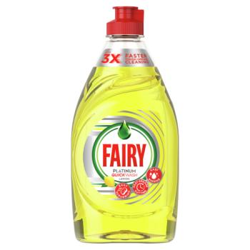 Fairy Platinum Quickwash Lemon Washing Up Liquid With Up To 3x Faster Tough Grease Cleaning 383ml
