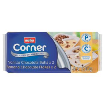 Müller Corner Vanilla Chocolate Balls and Banana Chocolate Flakes Yogurts 4 x 130g