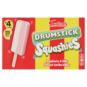 Swizzels Drumstick Squashies Raspberry & Milk Flavour Jumbo Lollies 4 x 70ml (280ml)