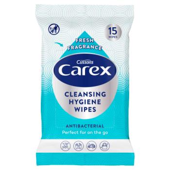 Carex Cleansing Hygiene Wipes Antibacterial 15 Wipes
