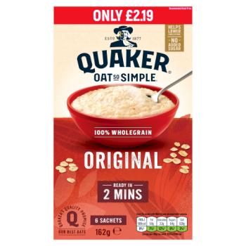 Quaker Oat So Simple Original Porridge Sachets 6 x 27g PMP £2.19 