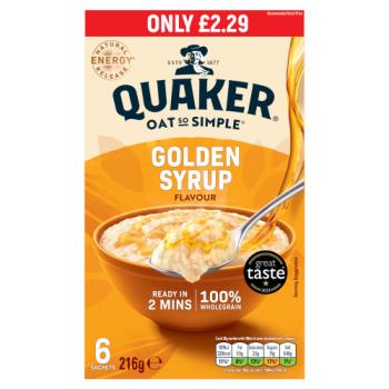 Quaker Oat So Simple Golden Syrup Porridge Sachets RRP £2.29 PMP 6 x 36g