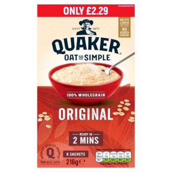 Quaker Oat So Simple Original Porridge Sachets £2.29 RRP PMP 8x27g