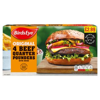 Birds Eye Original 4 Beef Quarter Pounders with Onion 454g