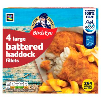 Birds Eye 4 Large Battered Haddock Fillets 440g