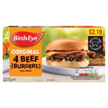 Birds Eye Original 4 Beef Burgers with Onion 227g