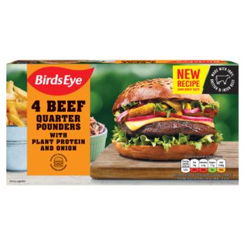Birds Eye 4 Beef Quarter Pounders with Plant Protein and Onion 454g