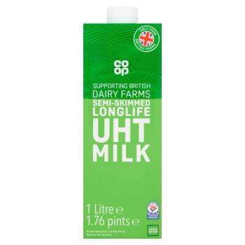 Co-op Semi-Skimmed Longlife UHT Milk 1.76 Pints/1 Litre