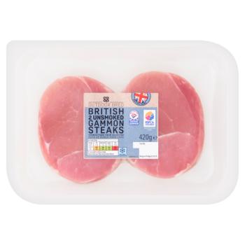 Co-op British 2 Unsmoked Gammon Steaks 420g