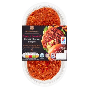 Co-op Irresistible Pork & Chorizo Burgers 284g