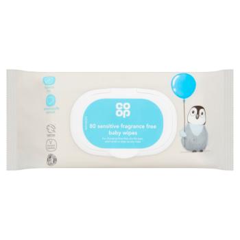 Co-op 80 Sensitive Fragrance Free Baby Wipes