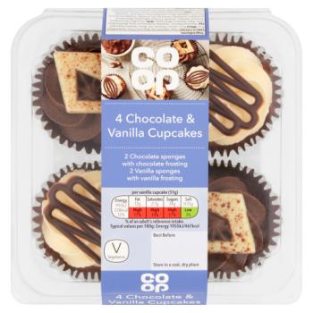 Co Op 4 Chocolate & Vanilla Cupcakes