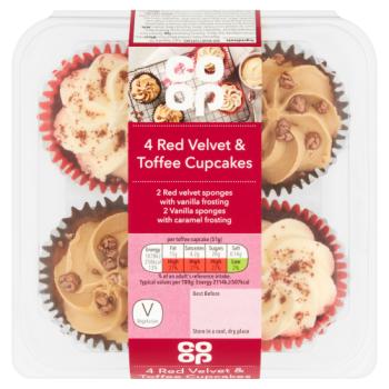 Co-op 4 Red Velvet & Toffee Cupcakes