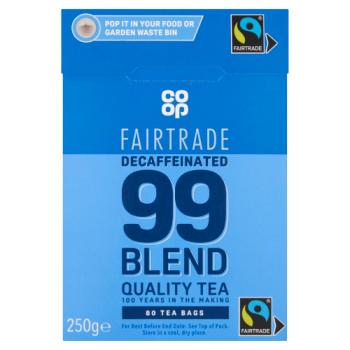 Co-op Fairtrade Decaffeinated 99 Blend 80 Tea Bags 250g