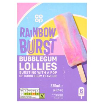 Co-op Rainbow Burst Bubblegum Lollies 6 x 55ml (330ml)