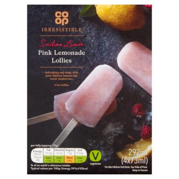 Co-op Irresistible Sicilian Lemon Pink Lemonade Lollies 4 X 73ml (292ml)