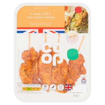 Co-op Limited Edition 4 Sweet Chilli & Lime Chicken Kebabs 130g