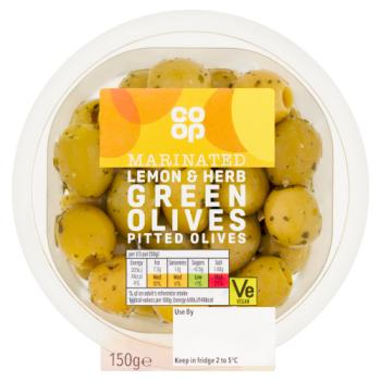 Co-op Marinated Lemon & Herb Pitted Green Olives 150g