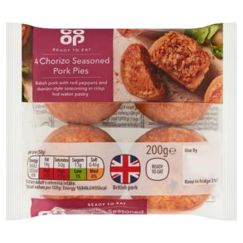 Co-ор 4 Chorizo Seasoned Pork Pies 200g