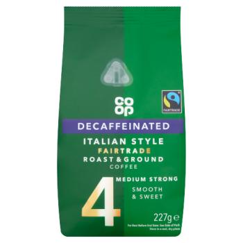 Co-op Fairtrade Decaffeinated Italian Style Roast & Ground Coffee 227g