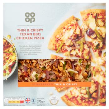 Co-op Stonebaked Thin & Crispy Texan BBQ Chicken Pizza 375g