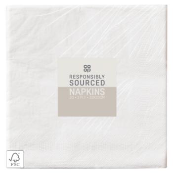 Co-op White Napkins 3Ply 20 Pack Each