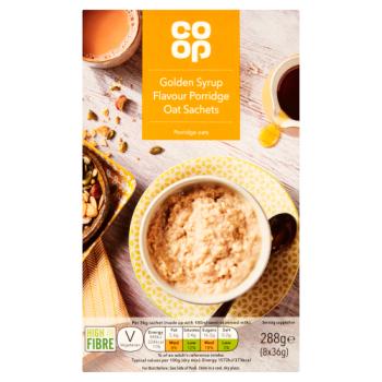 Co-op Golden Syrup Flavour Porridge Oat Sachets 8 x 36g (288g)