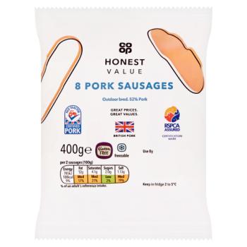 Co-op Honest Value 8 Pork Sausages 400g