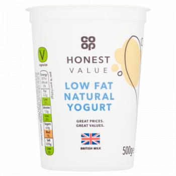 Co-op Honest Value Low Fat Natural Yogurt 500g