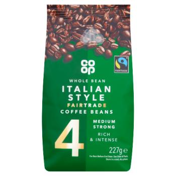 Co-op Fairtrade Whole Bean Italian Style Coffee Beans 227g