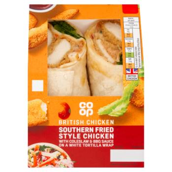 Co-op Southern Fried Style Chicken with Coleslaw & BBQ Sauce on a White Tortilla Wrap