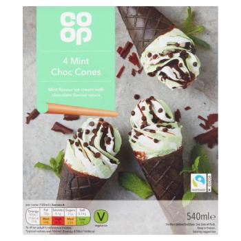 Co-op Fairtrade 4 Mint Choc Cones 540ml