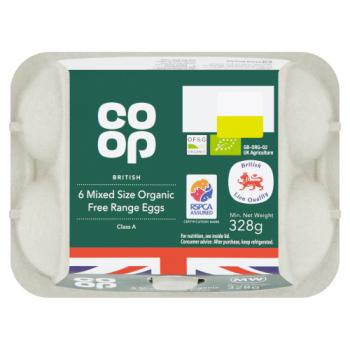 Co-op 6 Mixed Size Organic Free Range Eggs 328g