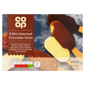 Co Op Mini Assorted Chocolate Sticks 8 x 50ml (400ml)