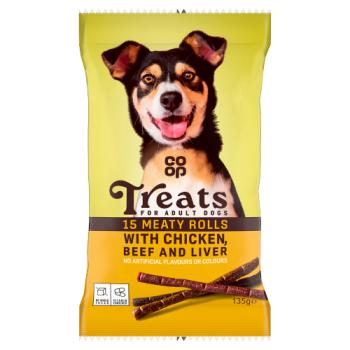 Co-op 15 Meaty Rolls with Chicken, Beef & Liver Treats for Adults Dogs 135g