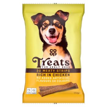 Co-op 20 Meaty Strips Rich in Chicken Treats for Adult Dogs 172g